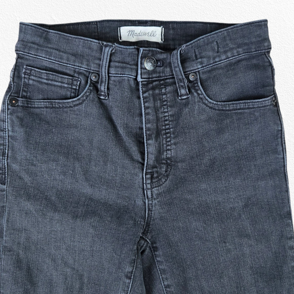 Madewell Washed Black Distressed 9 in High Rise Ankle Crop Skinny Jeans Size 25 - Picture 3 of 10